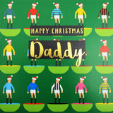 Christmas Card, Daddy Subuteo and Santa hats, text foiled in shiny gold