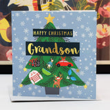 Christmas Card, Grandson Tree with Star, text foiled in shiny gold