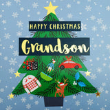 Christmas Card, Grandson Tree with Star, text foiled in shiny gold