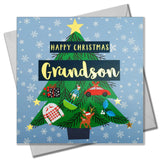 Christmas Card, Grandson Tree with Star, text foiled in shiny gold