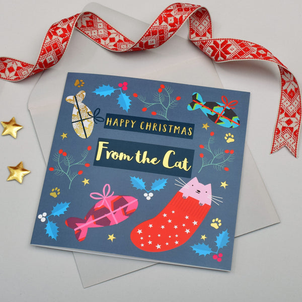 Christmas Card, From the Cat, text foiled in shiny gold