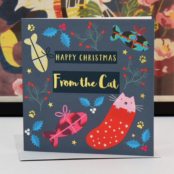 Christmas Card, From the Cat, text foiled in shiny gold