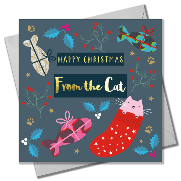 Christmas Card, From the Cat, text foiled in shiny gold