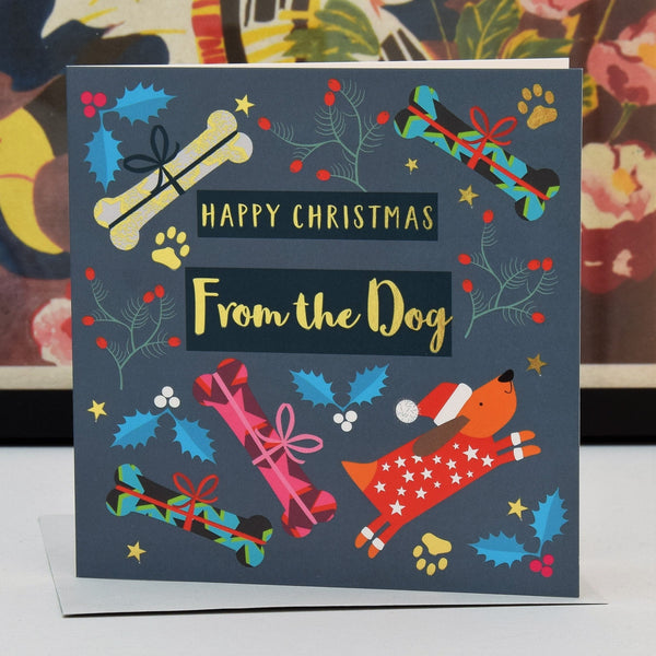 Christmas Card, From the Dog, text foiled in shiny gold