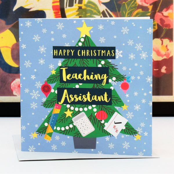 Christmas Card, Teaching Assistant, xmas Tree, text foiled in shiny gold