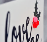 Christmas Card, Holly, Love, Peace, Joy, Embellished with colourful pompoms