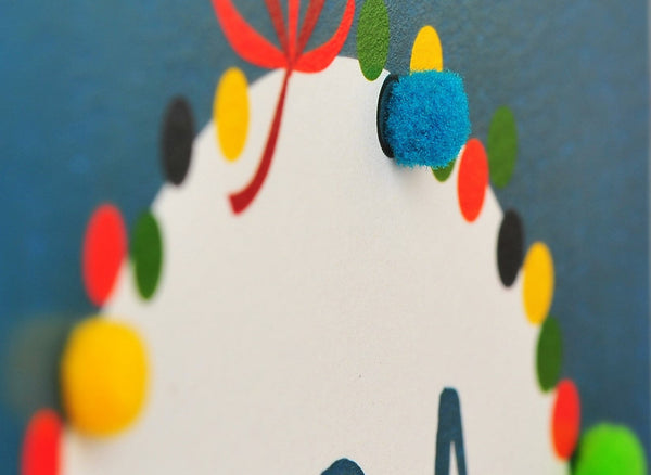 Christmas Card, Bauble, Papa Happy Christmas, Embellished with colourful pompoms