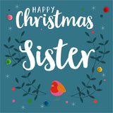 Christmas Card, Pink Robin, Sister, Embellished with colourful pompoms