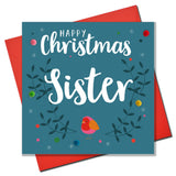 Christmas Card, Pink Robin, Sister, Embellished with colourful pompoms