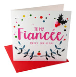 Christmas Card, Laurel & Dots, To my Fiancee, Embellished with colourful pompoms