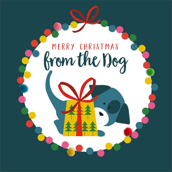 Christmas Card, Bauble, From the Dog, Embellished with colourful pompoms