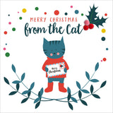 Christmas Card, Laurel, From the Cat, Embellished with colourful pompoms