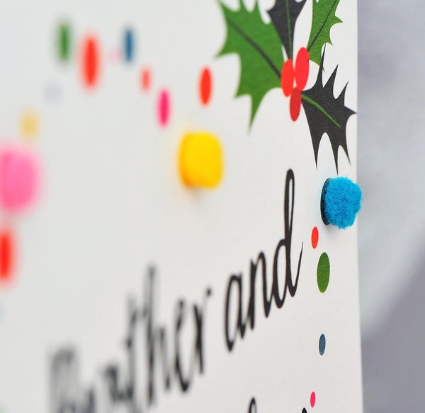Christmas Card, Dotty Heart, Brother and Sister-in-law Pompom Embellished
