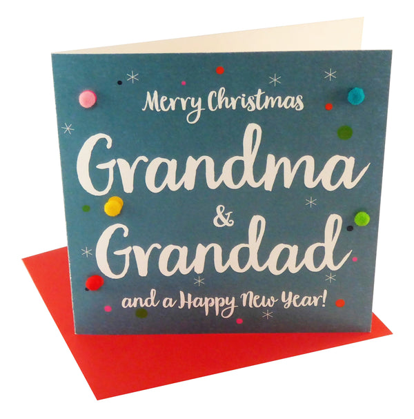 Christmas Card, Dotty, Grandma and Grandad, Pompom Embellished