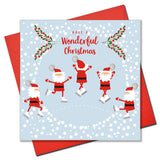 Christmas Card, Skating Santas , Have a Wonderful Christmas, Pompom Embellished