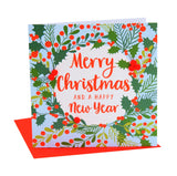 Christmas Card, Holly and berry wreath, Pompom Embellished