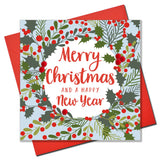 Christmas Card, Holly and berry wreath, Pompom Embellished