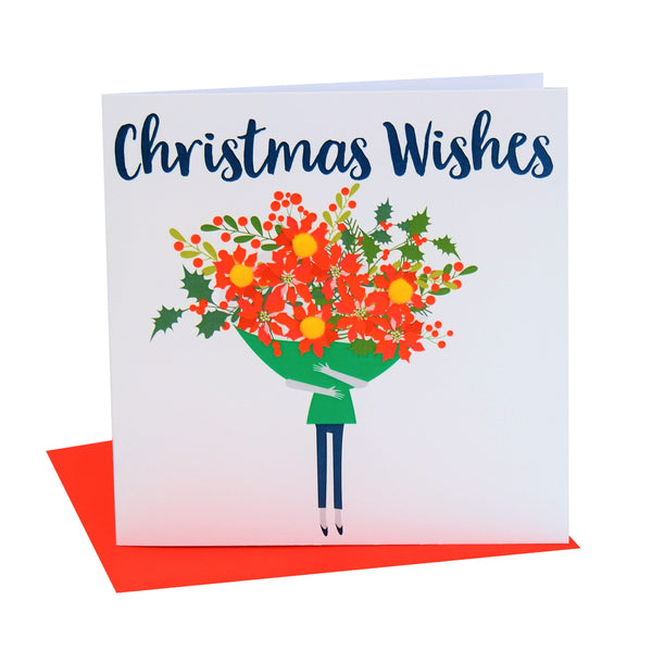 Christmas Card, Christmas bouquet , Christmas Wishes, Pompom Embellished