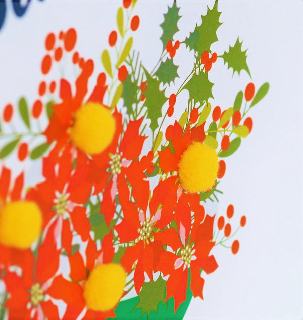 Christmas Card, Christmas bouquet , Christmas Wishes, Pompom Embellished
