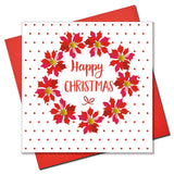 Christmas Card, Poinsettias and dots , Happy Christmas, Pompom Embellished