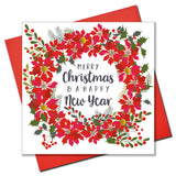Christmas Card, Poinsettia wreath, Pompom Embellished