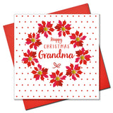 Christmas Card, Poinsettias and dots, grandma, Pompom Embellished