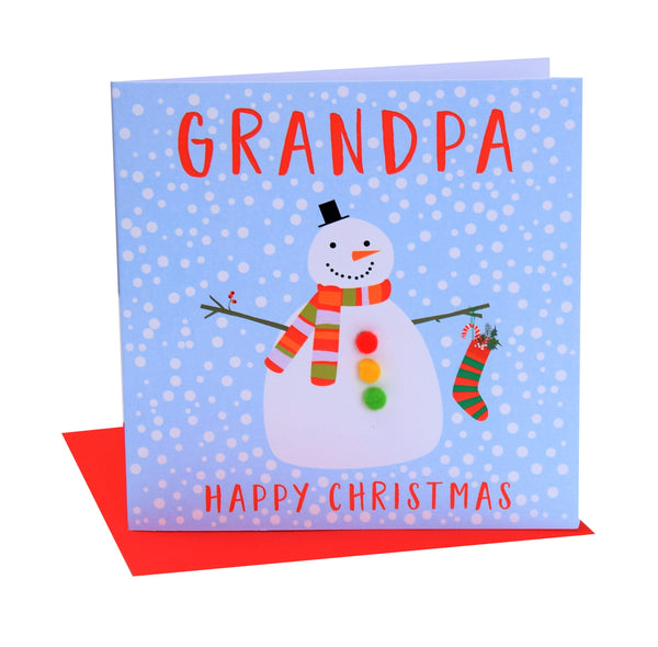 Christmas Card, Snowman , Grandpa, happy Christmas, Pompom Embellished