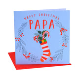 Christmas Card, Stocking in a laurel wreath, papa, Pompom Embellished