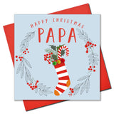 Christmas Card, Stocking in a laurel wreath, papa, Pompom Embellished