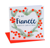 Christmas Card, Berries and pine needles, To my Fiancee, Pompom Embellished