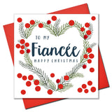 Christmas Card, Berries and pine needles, To my Fiancee, Pompom Embellished
