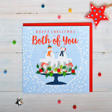 Christmas Card, Snowmen on a Christmas cake, To both of you, Pompom Embellished
