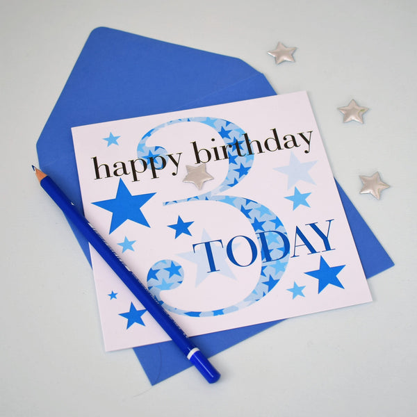 Birthday Card, Age 3 Boy, Happy 3rd Birthday, Embellished with a padded star