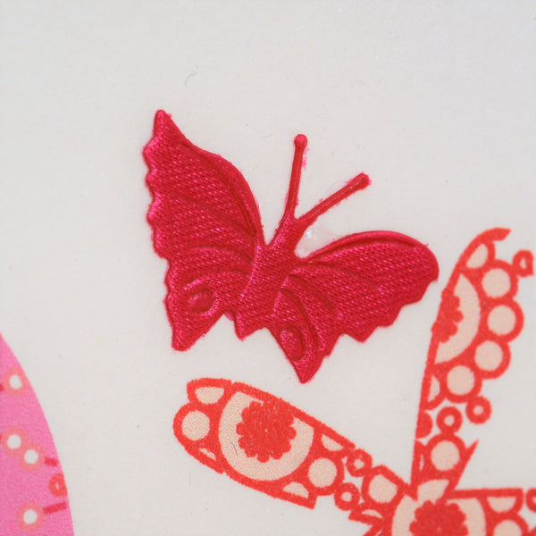 Birthday Card, Age 3 Girl Pink, Embellished with a fabric butterfly