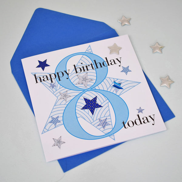 Birthday Card, Age 8 Boy, Happy 8th Birthday, Embellished with a padded star