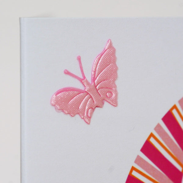 Birthday Card, Age 9 Girl, Happy 9th Birthday, fabric butterfly embellished