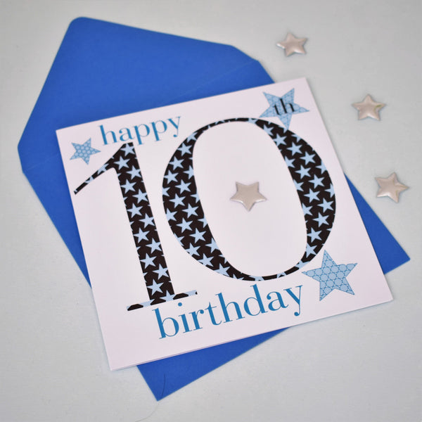 Birthday Card, Age 10 Boy, Happy 10th Birthday, Embellished with a padded star