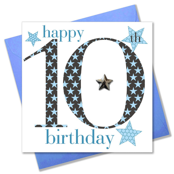 Birthday Card, Age 10 Boy, Happy 10th Birthday, Embellished with a padded star