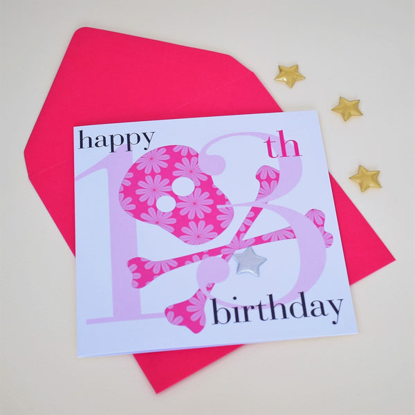 Birthday Card, Age 13 Girl, Happy 13th Birthday, Embellished with a padded star