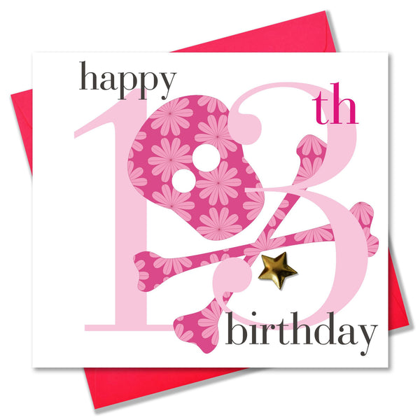 Birthday Card, Age 13 Girl, Happy 13th Birthday, Embellished with a padded star