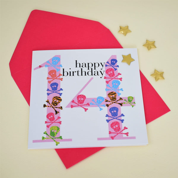 Birthday Card, Age 14 Girl, happy 14th Birthday, Embellished with a padded star