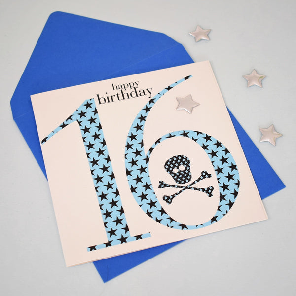 Birthday Card, Age 16 Boy, Happy 16th Birthday, Embellished with a padded star