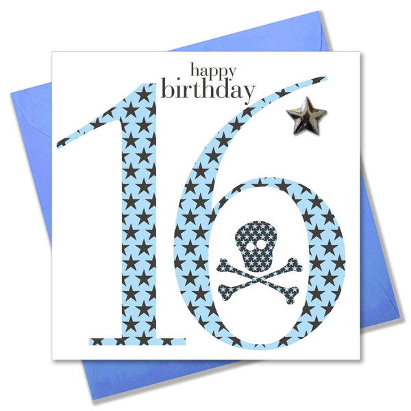 Birthday Card, Age 16 Boy, Happy 16th Birthday, Embellished with a padded star