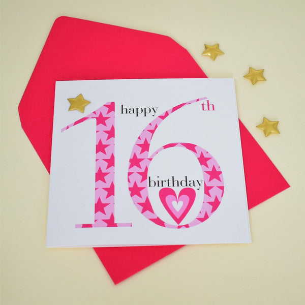 Birthday Card, Age 16 Girl, Happy 16th Birthday, Embellished with a padded star