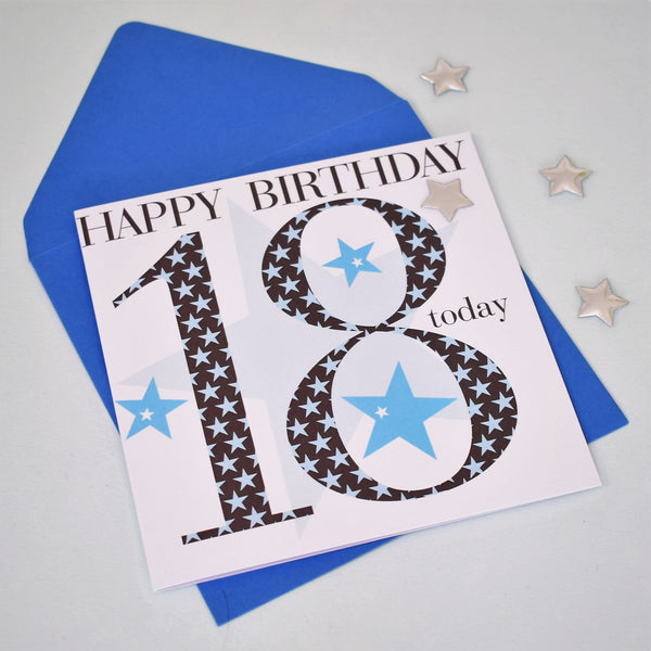 Birthday Card, Age 18 Boy, Happy 18th Birthday, Embellished with a padded star