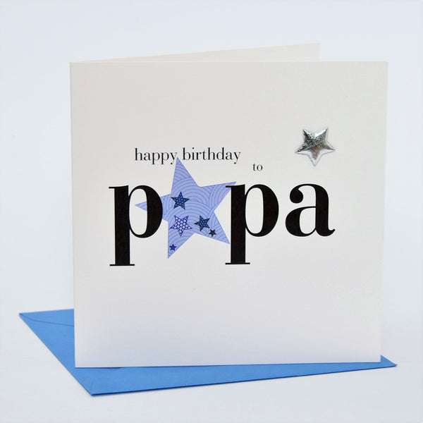 Birthday Card, Blue Star, Happy Birthday Papa, Embellished with a padded star