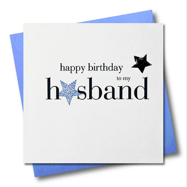 Birthday Card, Husband, Blue Stars, Embellished with a shiny padded star