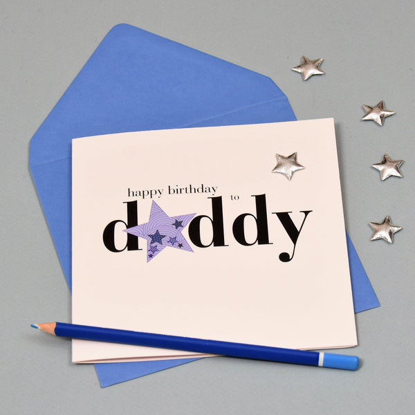 Birthday Card, Daddy, Blue Stars, Embellished with a shiny padded star