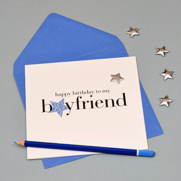 Birthday Card, Blue Stars, Boyfriend, Embellished with a shiny padded star