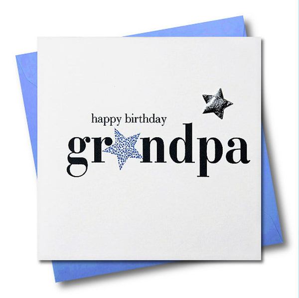 Birthday Card, Grandpa, Blue Stars, Embellished with a shiny padded star